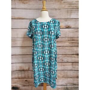 WAYF Shift Dress Teal Abstract Print Large